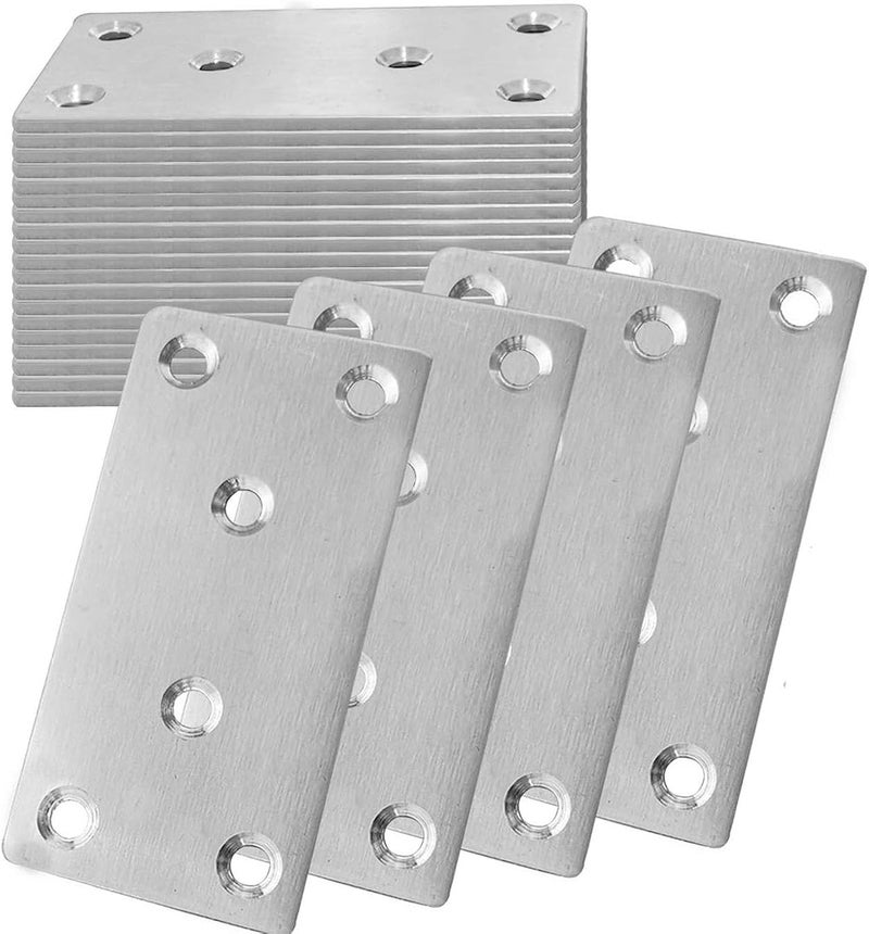 Evadow 40Pack Stainless Steel Flat Bracket Mending Plate, 3.1" x 1.5" Bracket Joining Plate, Heavy Duty Metal Repair Fixing Joining Brace Right Angle for Wood Furniture Cabinet Shelves, Straight Brackets - Image 1